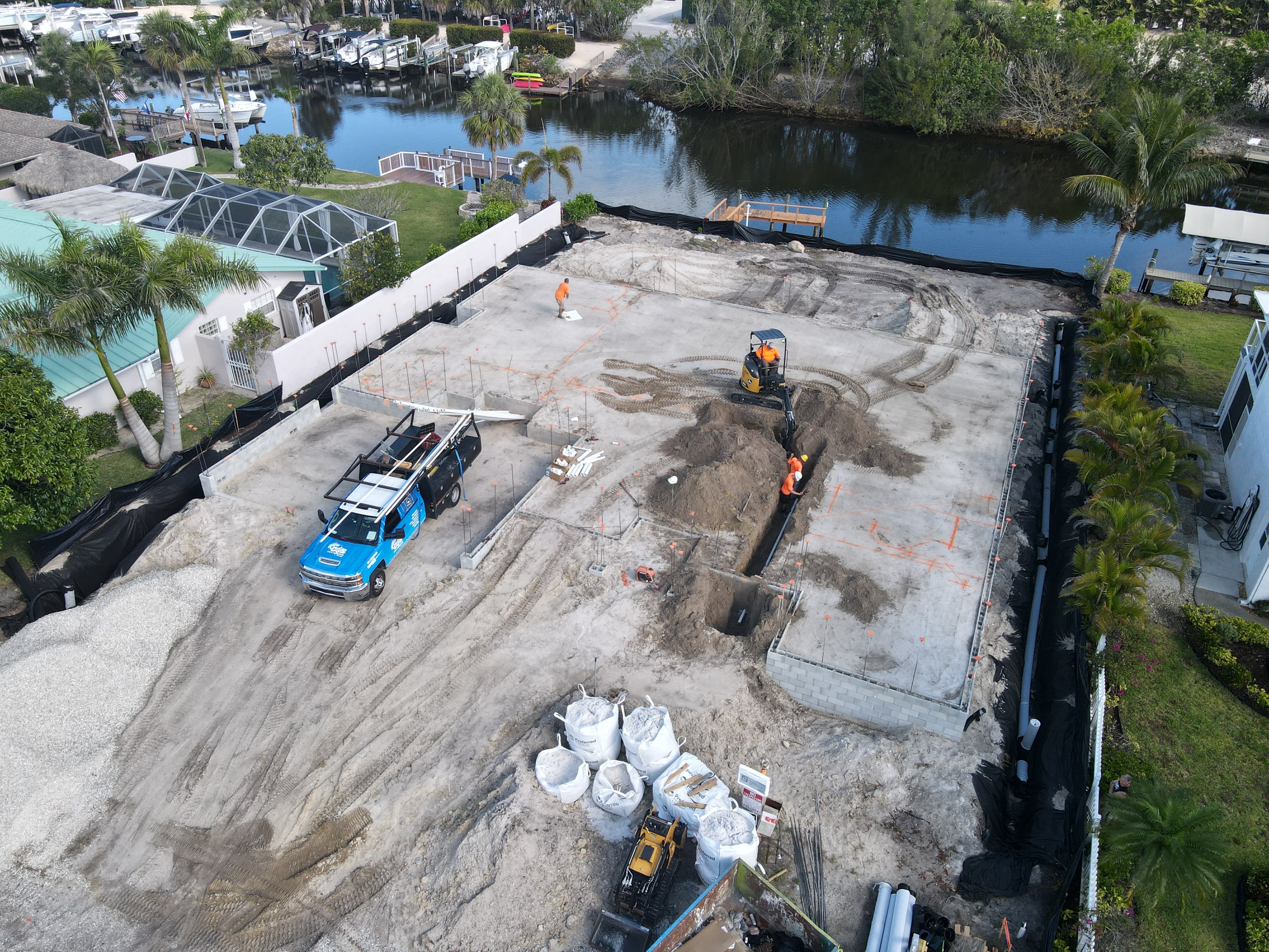 Aerial view of waterfront new build